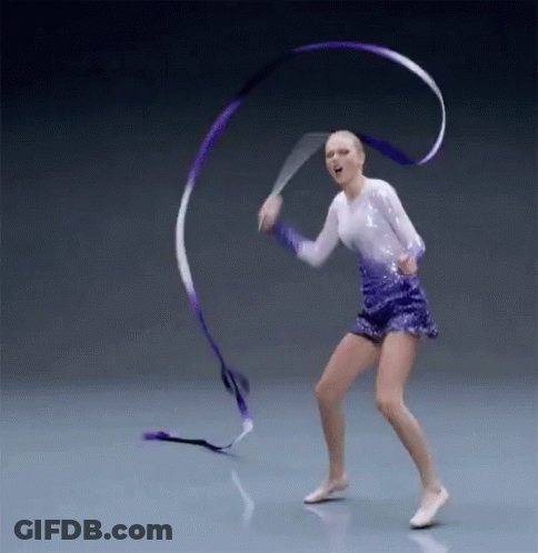 A Woman Is Dancing With A Purple Ribbon GIF