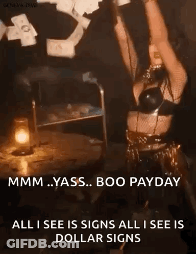 Woman Dancing With Falling Money GIF