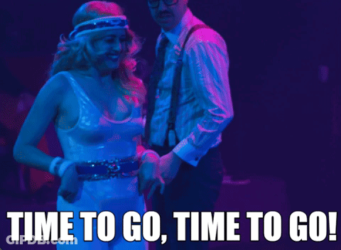 A Woman Is Dancing With The Words Time To Go On The Bottom GIF