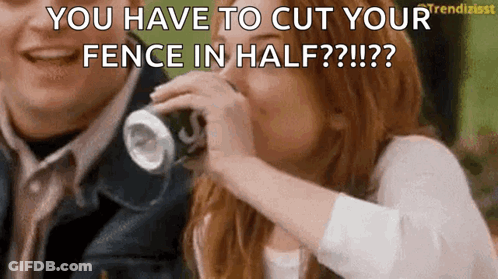 A Woman Is Drinking A Soda From A Can And A Man Is Laughing Behind Her . GIF