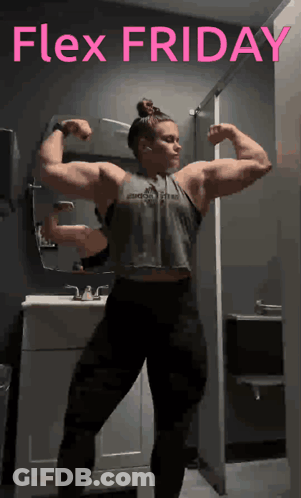 Woman Flexing Muscles With Flex Friday Text GIF
