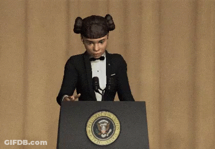 A Woman Is Giving A Speech At A Podium With The Seal Of The President Of The United States On It GIF