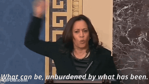 A Woman Is Giving A Speech With The Words What Can Be Unburdened By What Has Been Below Her GIF