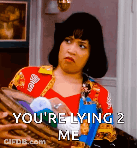 A Woman Is Holding A Basket And Says You 'Re Lying 2 Me . GIF