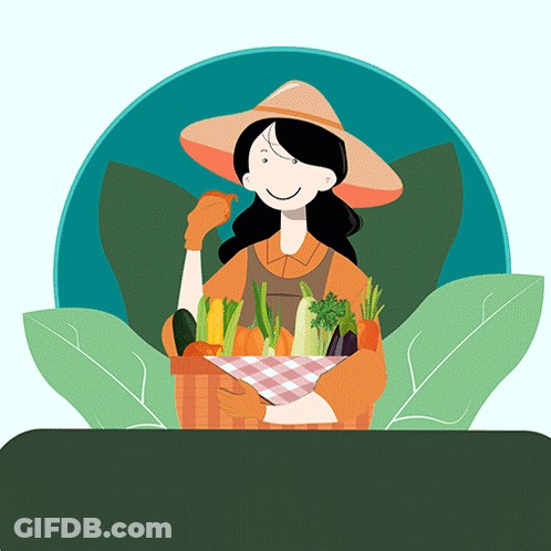 A Woman Is Holding A Basket Full Of Vegetables GIF