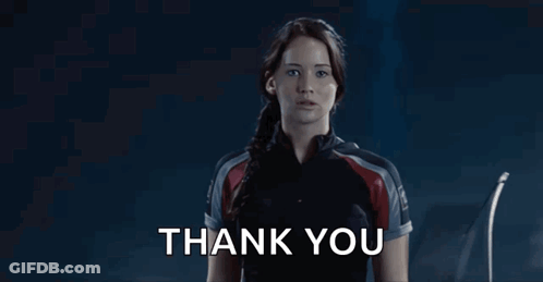 A Woman Is Holding A Bow And Arrow And The Words Thank You Are Above Her GIF