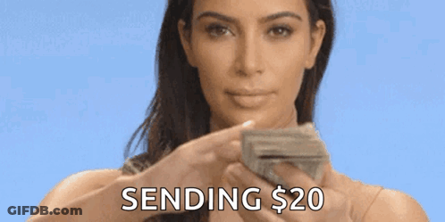 A Woman Is Holding A Bunch Of Money In Her Hands And Sending It . GIF