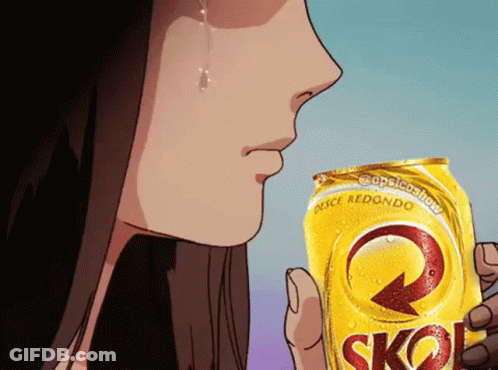 A Woman Is Holding A Can Of Skol Beer GIF