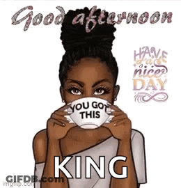 A Woman Is Holding A Cup Of Coffee In Front Of Her Face With The Words `` You Got This King '' Written On It . GIF