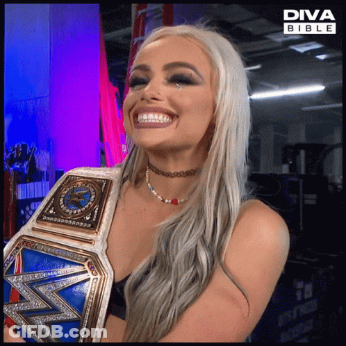 A Woman Is Holding A Diva Bible Belt GIF
