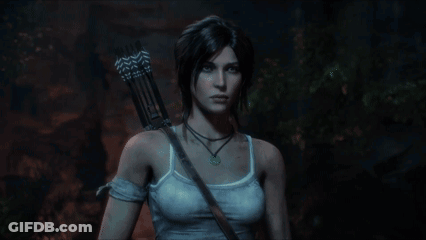 A Woman Is Holding A Gun And A Bow GIF