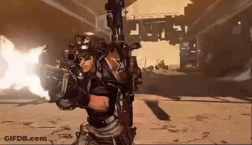 A Woman Is Holding A Gun In A Video Game And Shooting A Rifle . GIF