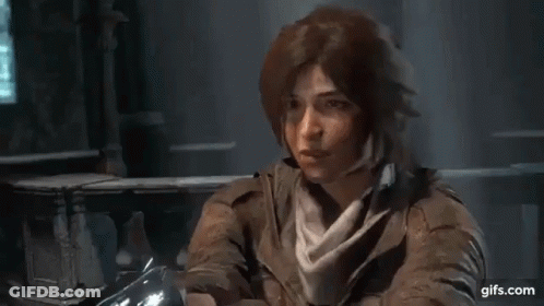 A Woman Is Holding A Gun In Front Of A Window In A Video Game . GIF