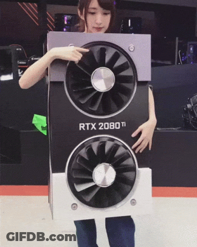 A Woman Is Holding A Rtx 2080 Ti Card In Her Hands GIF