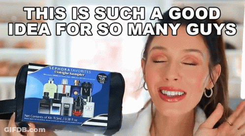 A Woman Is Holding A Sephora Favorites Cologne Sampler In Her Hand GIF