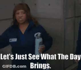 A Woman Is Holding A Spray Bottle With The Words Let 'S Just See What The Day Brings GIF