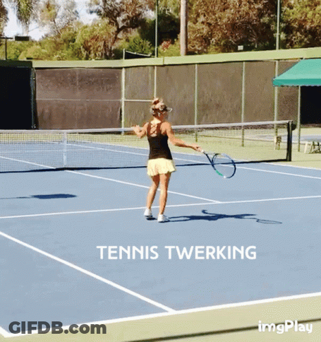 A Woman Is Holding A Tennis Racquet On A Tennis Court With The Words Tennis Twerking Above Her GIF