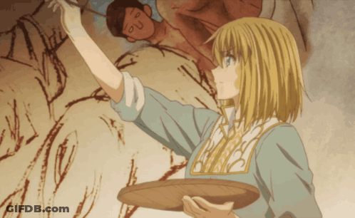 A Woman Is Holding A Tray And Painting A Picture GIF