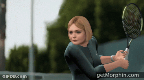 A Woman Is Holding A Wilson Tennis Racquet On A Court GIF