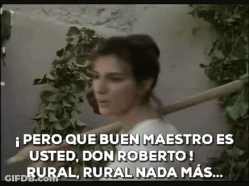 A Woman Is Holding A Wooden Stick And Says " Pero Que Buen Maestro Es Usted " GIF