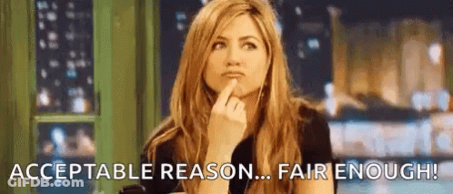 A Woman Is Holding Her Finger To Her Chin And Saying `` Acceptable Reason ... Fair Enough '' . GIF