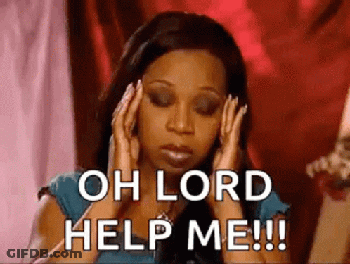 A Woman Is Holding Her Head In Her Hands And Saying `` Oh Lord Help Me '' . GIF