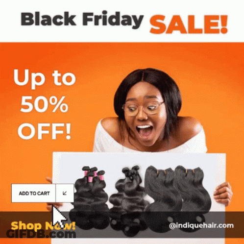 A Woman Is Holding Up A Sign That Says Black Friday Sale GIF