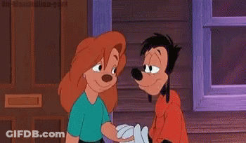 A Woman Is Kissing Goofy On The Cheek In A Cartoon . GIF