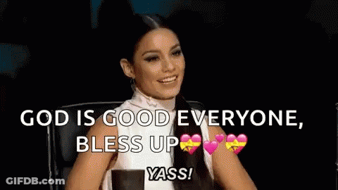 A Woman Is Laughing And Saying God Is Good Everyone Bless Up Yass . GIF