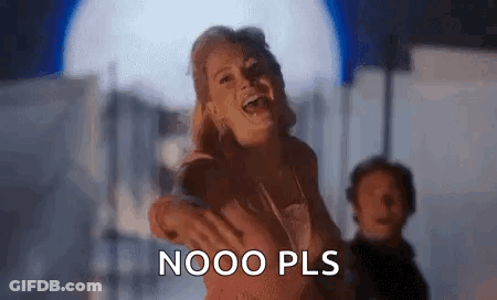 A Woman Is Laughing And Saying Nooo Pls While A Man Stands Behind Her . GIF