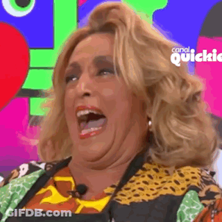 A Woman Is Laughing In Front Of A Colorful Background With The Words Canal Quickie On It GIF