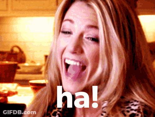 A Woman Is Laughing With Her Mouth Open And The Word Ha Is On Her Face GIF