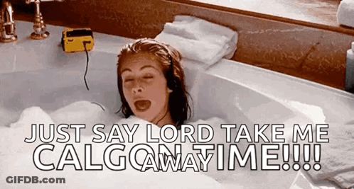 A Woman Is Laying In A Bathtub With The Words Just Say Lord Take Me Calgowaytime GIF