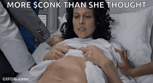 A Woman Is Laying In A Hospital Bed With The Words More $ Conk Than She Thought Above Her GIF