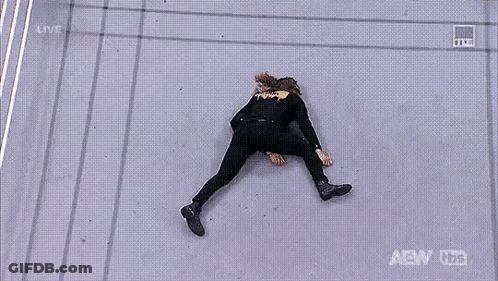 A Woman Is Laying On The Floor In A Wrestling Ring . GIF