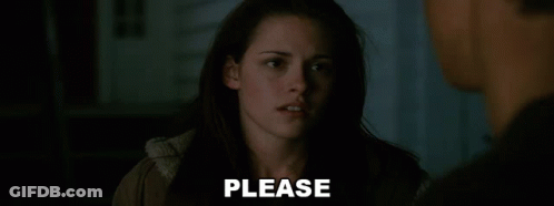 A Woman Is Looking At A Man With The Word Please Below Her GIF