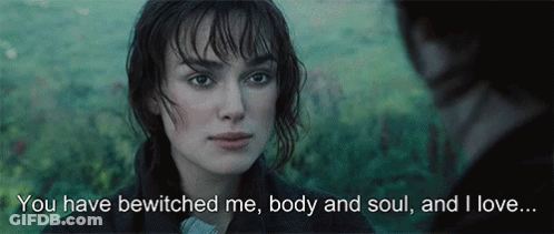 A Woman Is Looking At A Man With The Words " You Have Bewitched Me Body And Soul And I Love " Below Her GIF