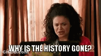 A Woman Is Looking At A Tablet And Says `` Why Is The History Gone '' . GIF