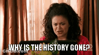 A Woman Is Looking At A Tablet And Says " Why Is The History Gone ? " GIF