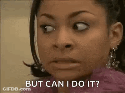 A Woman Is Making A Funny Face And Asking But Can I Do It ? GIF