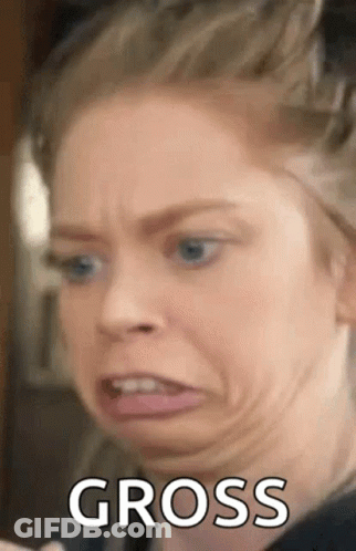 A Woman Is Making A Funny Face And Making A Funny Face With The Word Gross . GIF