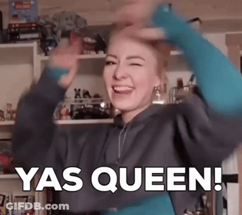 A Woman Is Making A Funny Face And Saying Yas Queen ! GIF