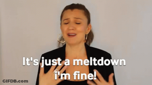 A Woman Is Making A Funny Face And Says It 'S Just A Meltdown I 'M Fine . GIF