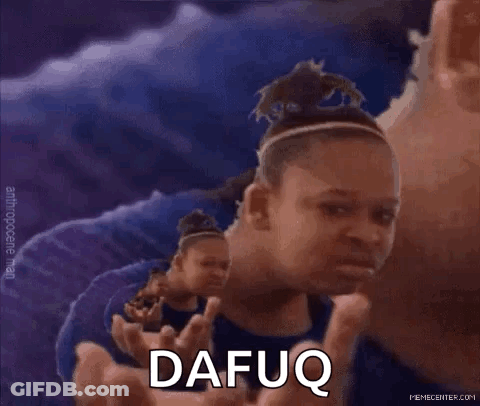 A Woman Is Making A Funny Face And The Word Dafuq Is On The Bottom Of Her Face . GIF
