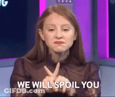 A Woman Is Making A Gesture With Her Hands And Says We Will Spoil You GIF