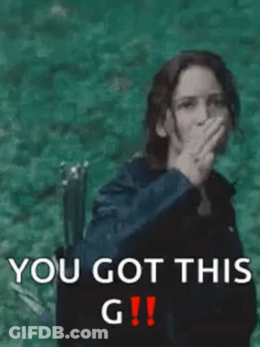 A Woman Is Making A Peace Sign With Her Hand And The Words `` You Got This G ! '' Below Her . GIF