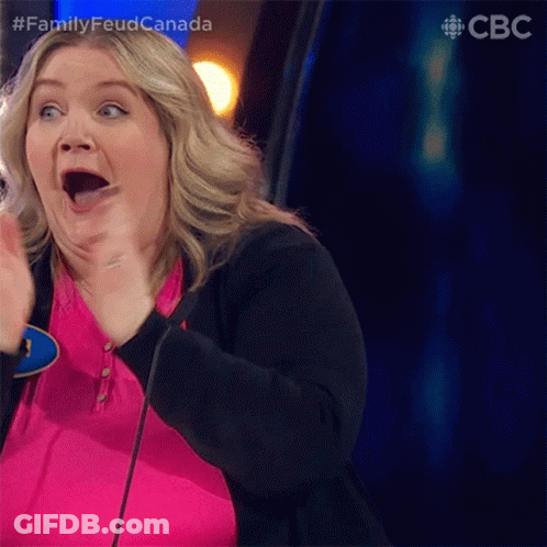 A Woman Is Making A Surprised Face While Holding A Microphone . GIF
