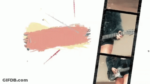 A Woman Is Playing A Guitar With The Words Buried In Denial Behind Her GIF