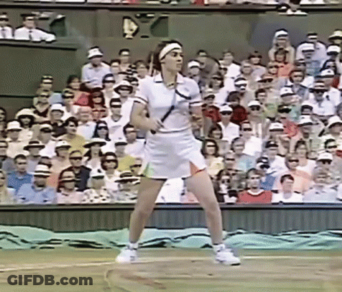 A Woman Is Playing Tennis On A Court In Front Of A Crowd Of People . GIF
