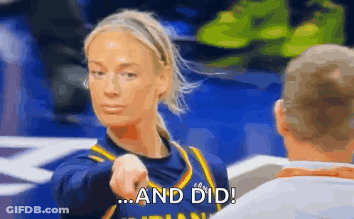 A Woman Is Pointing At A Man With The Words `` And Did '' Written On Her Face . GIF